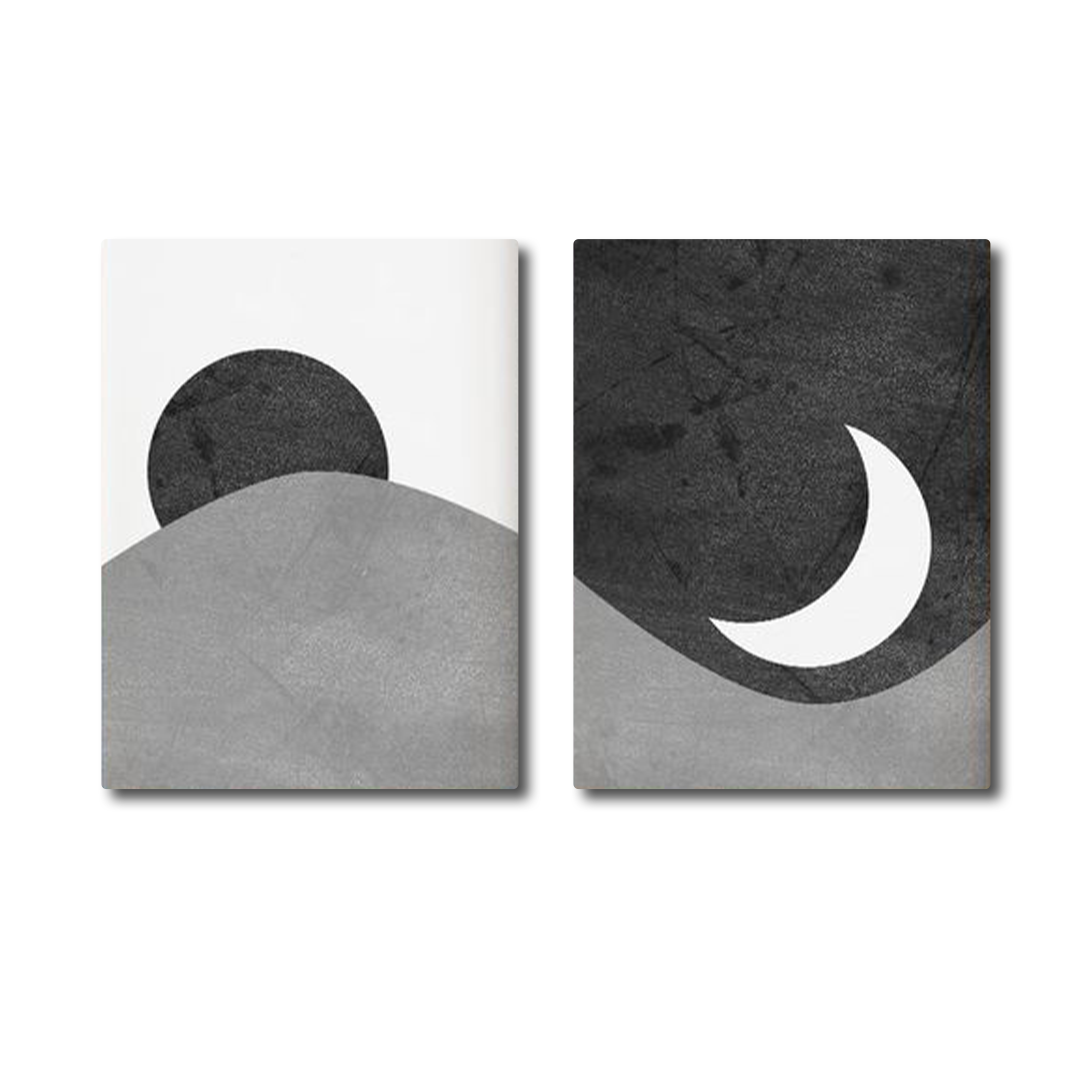 Black and White Sun and Moon (2panel) | Wall Art
