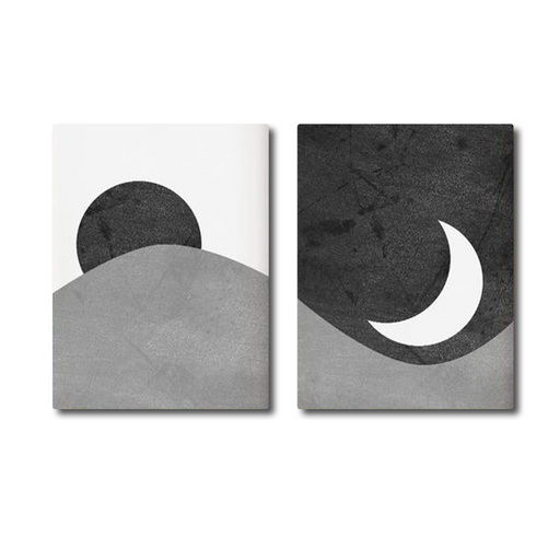 Set of 2 Black and White Sun and Moon