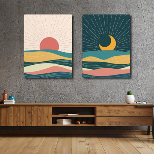 Set of 2 Abstract Sun and Moon