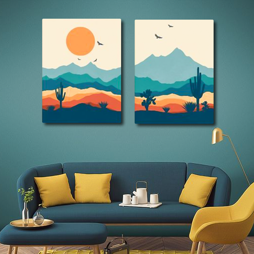 Set of 2 Abstract Mountain Sun