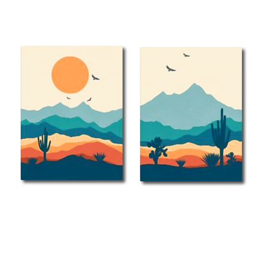 Set of 2 Abstract Mountain Sun