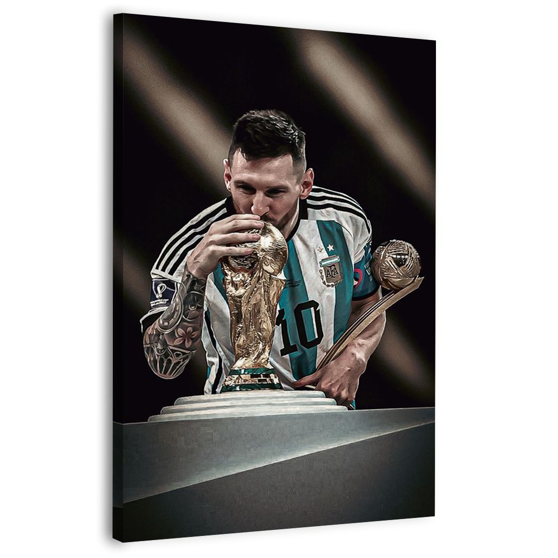 Lionel Messi With the World Cup Canvas Frames Wall Art