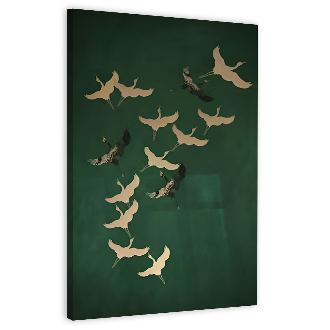 Green and Gold Birds Canvas Frames Wall Art