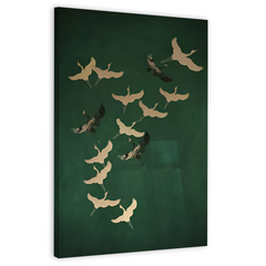 Green and Gold Birds Canvas Frames Wall Art