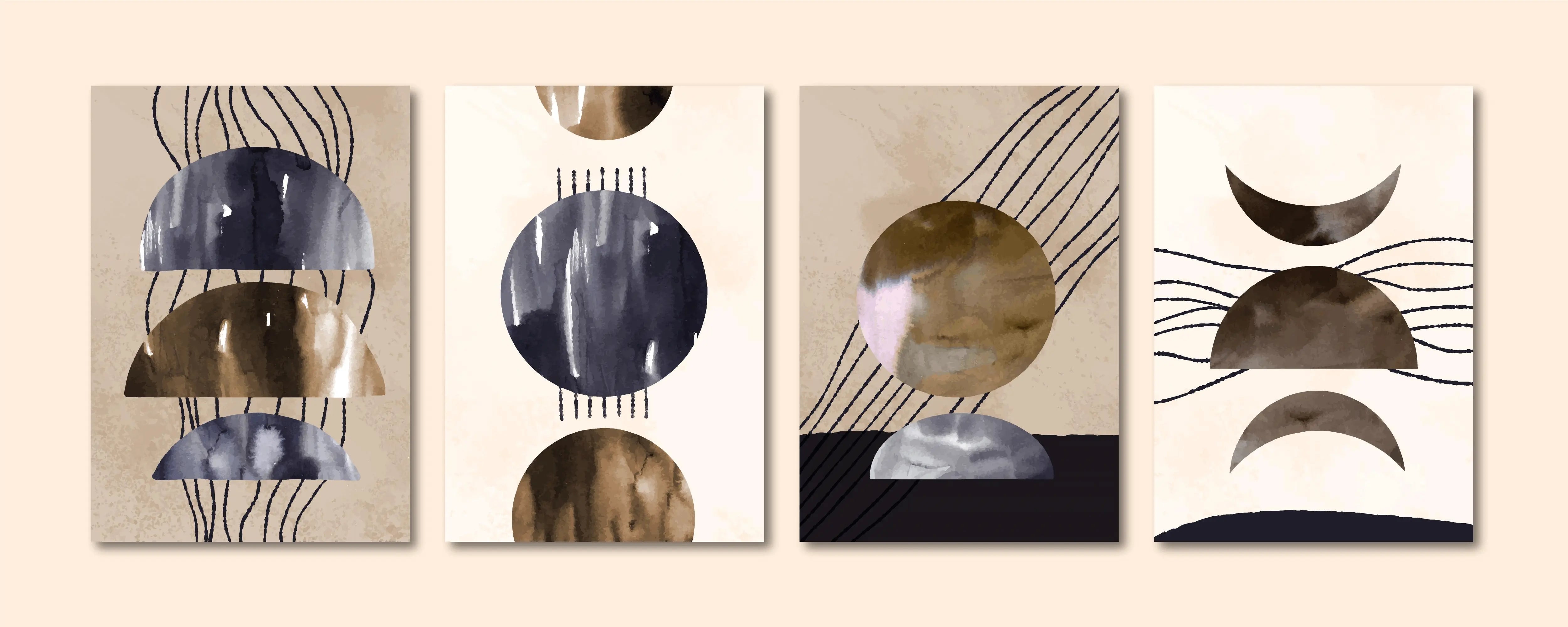 Black and Beige Minimalist (4panel) Wall Art