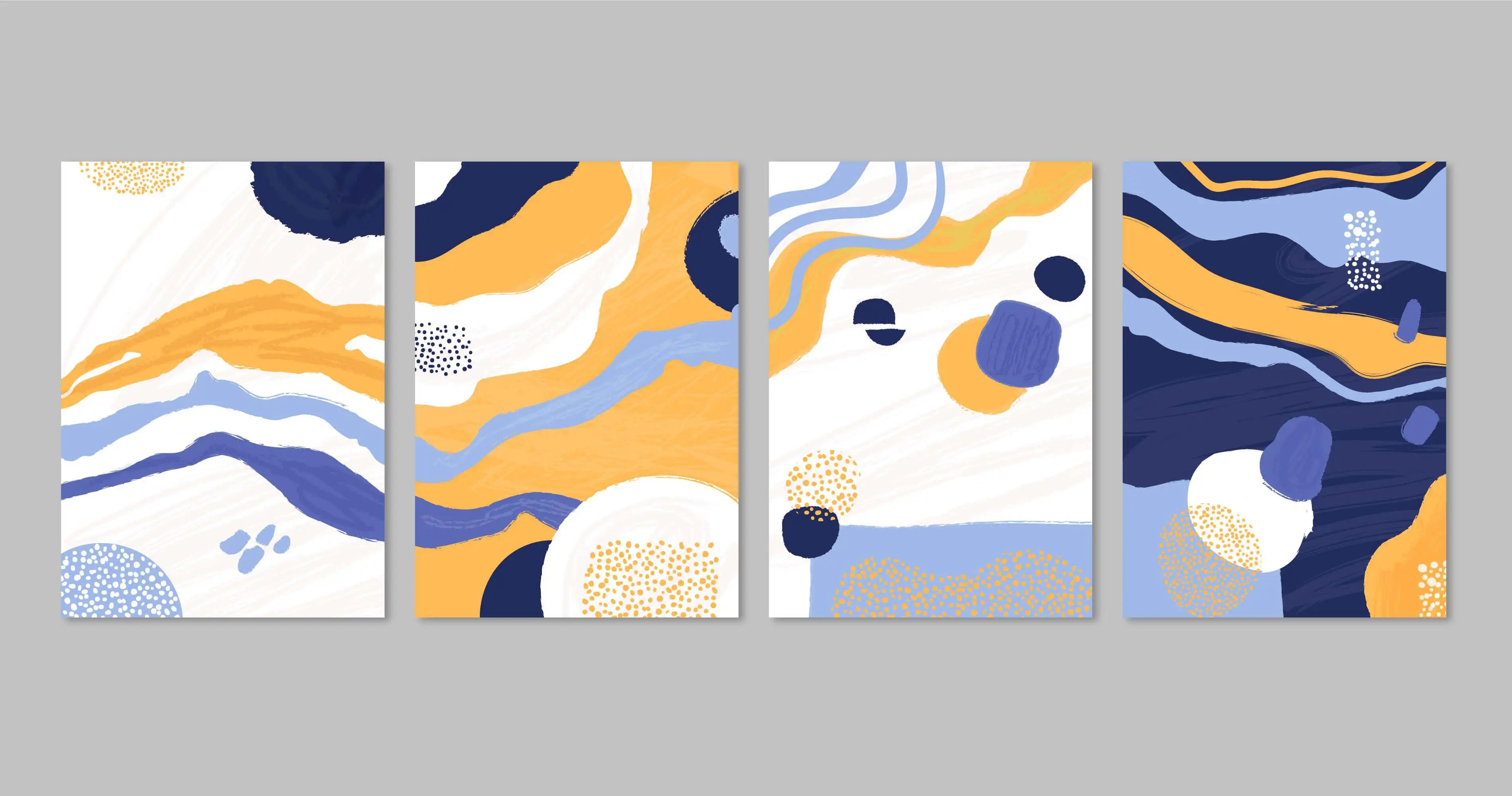 BLUE & YELLOW ABSTRACT (4 Panel) Wall Art