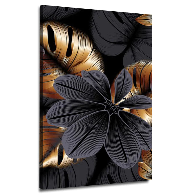 Abstract Black Copper Leaf Flower | Handmade Painting