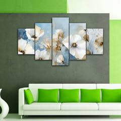 Abstract Blue Flowers Canavas Frames  (5panel)| Wall Art