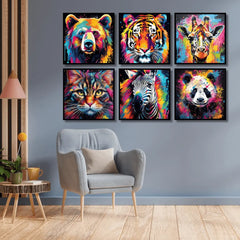 Abstract Safari Animals  (6Panel) Wall Art