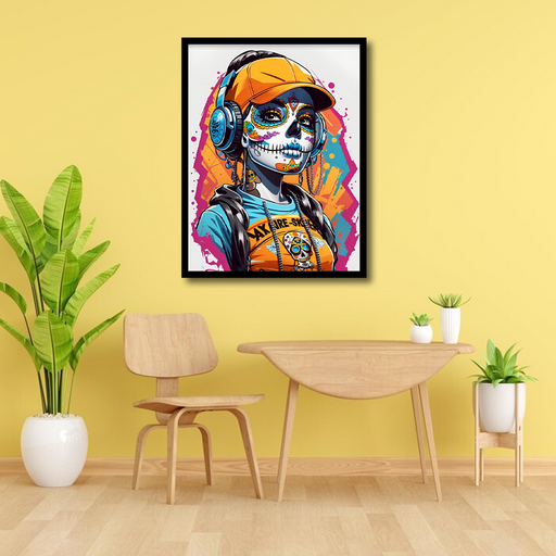 Girl with a skill mask and headphones Canvas Frames