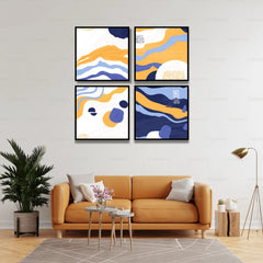 BLUE & YELLOW ABSTRACT (4 Panel) Wall Art