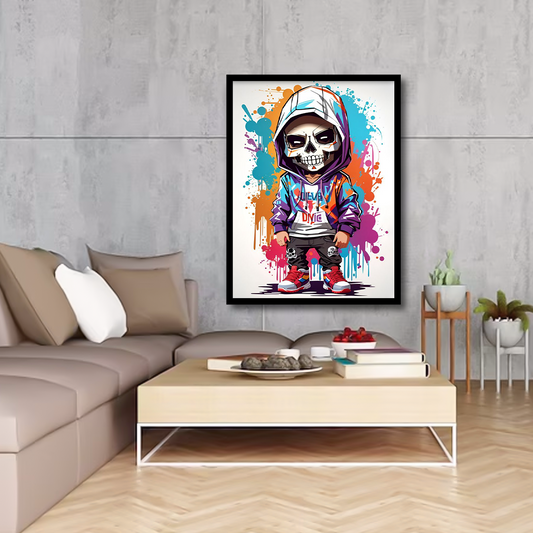 Colorful Graffiti Style Chibi Skull Canvas Frames | Wall Art