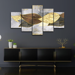 Golden Ginkgo Leaves Canvas Frames (5panel) | Wall Art