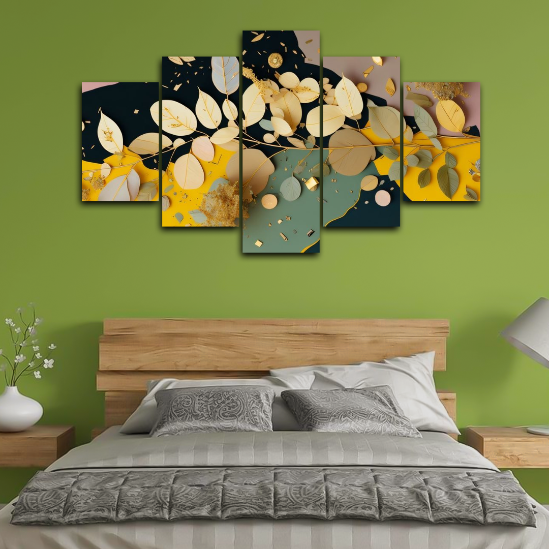 Golden Leaves Canvas Frames (5panel) | Wall Art