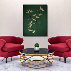 Green and Gold Birds Canvas Frames Wall Art