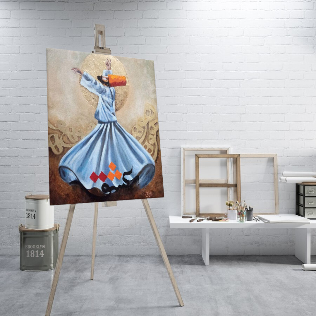 Serenity of Sufi Whirling Dervish Rumi | Handmade Painting | Wall Art