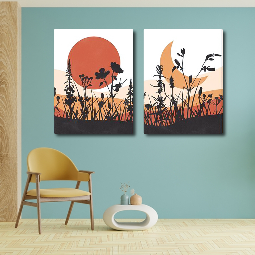 Sun Moon Mountain Botanical Canvas (2panel) | Wall Art