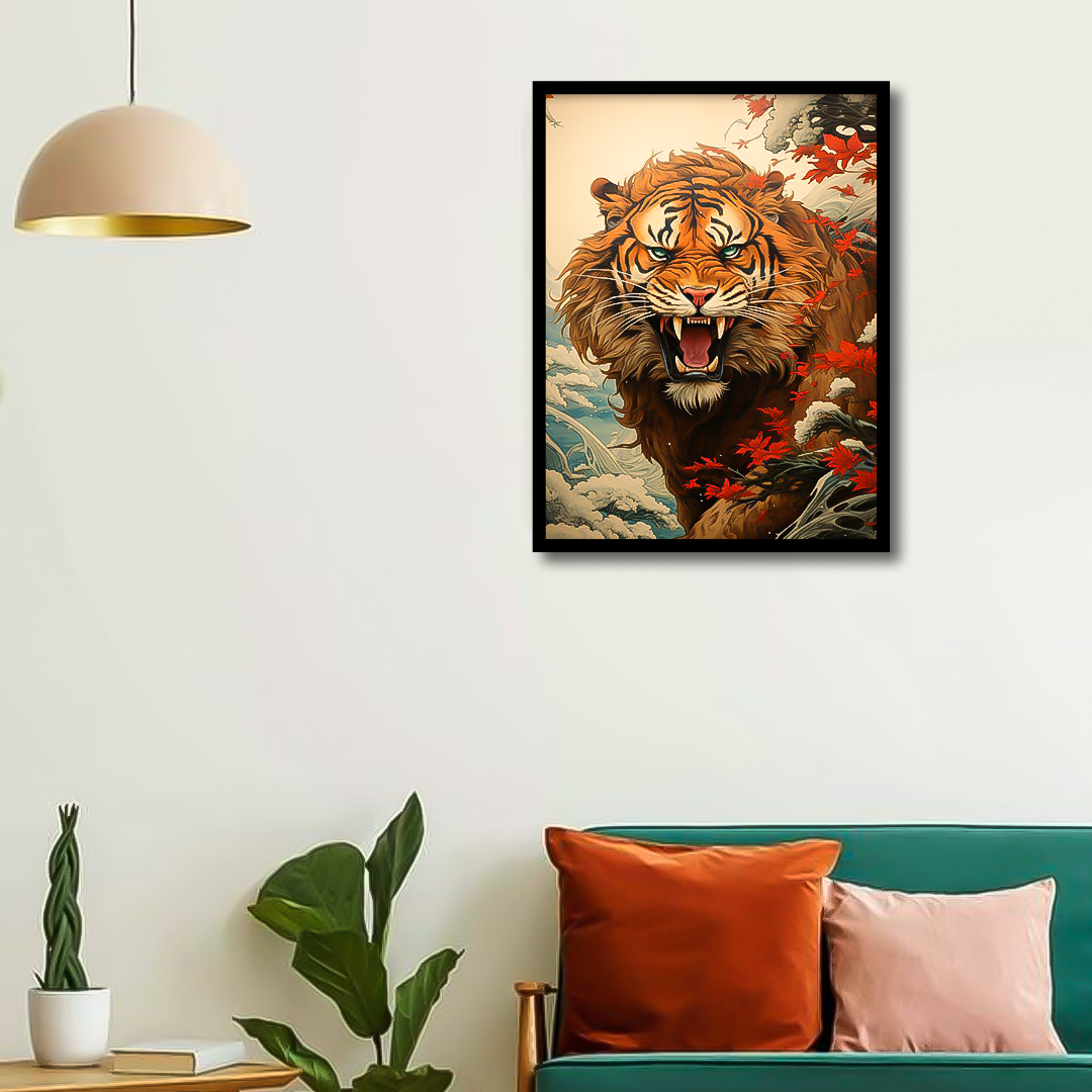 Tiger in the wild with flowers | Wall Art