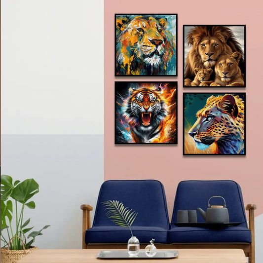 Vintage Lion (4 Panel)  Wall Art