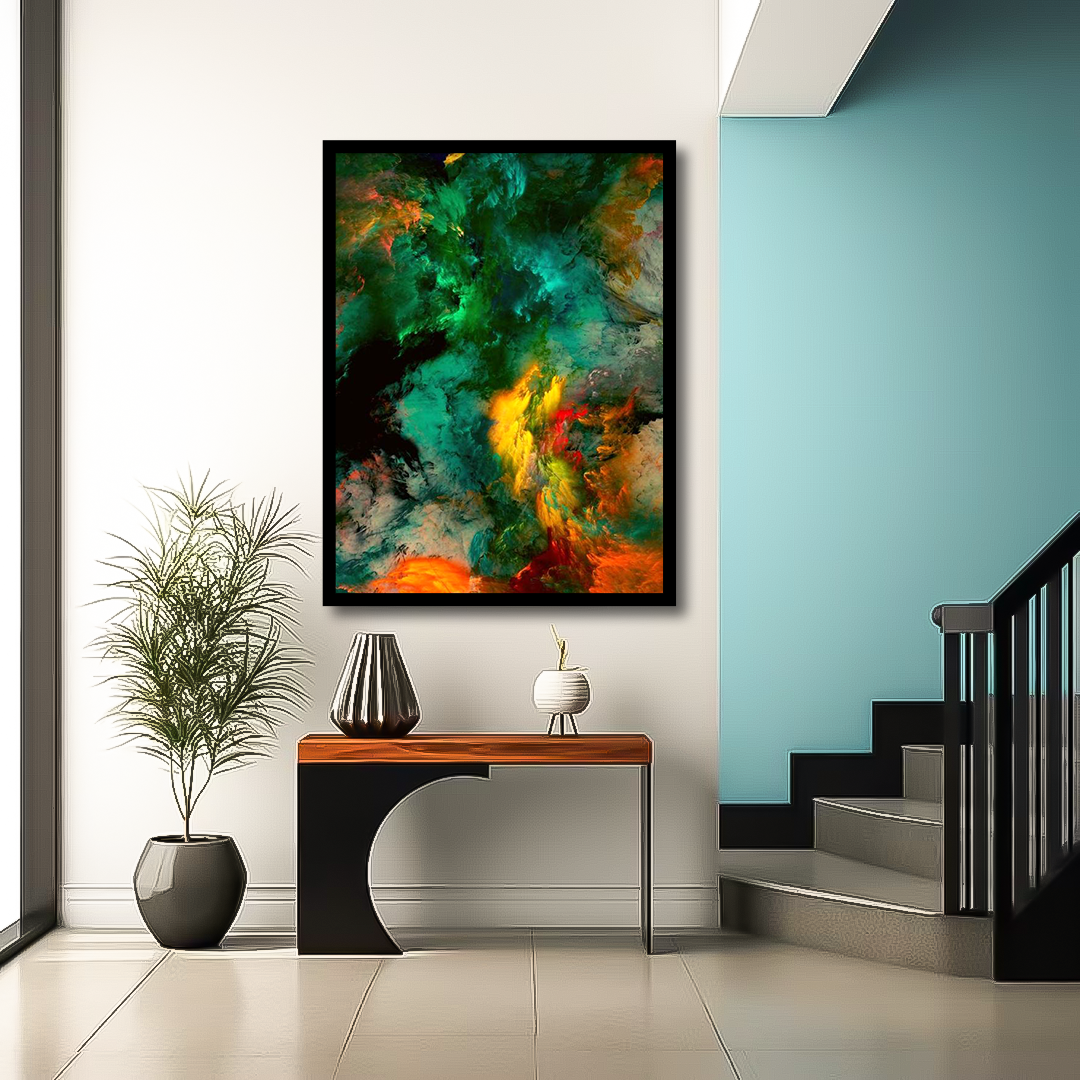 Green orange Mist Abstract Wall Art