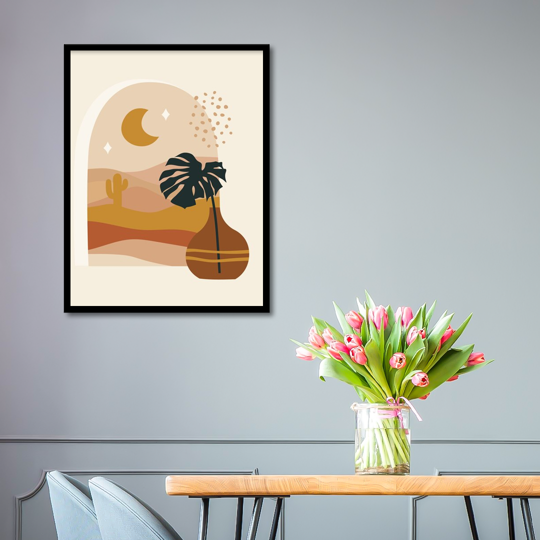 Cactus Desert Moon Abstract Canvas Frames | Wall Art 