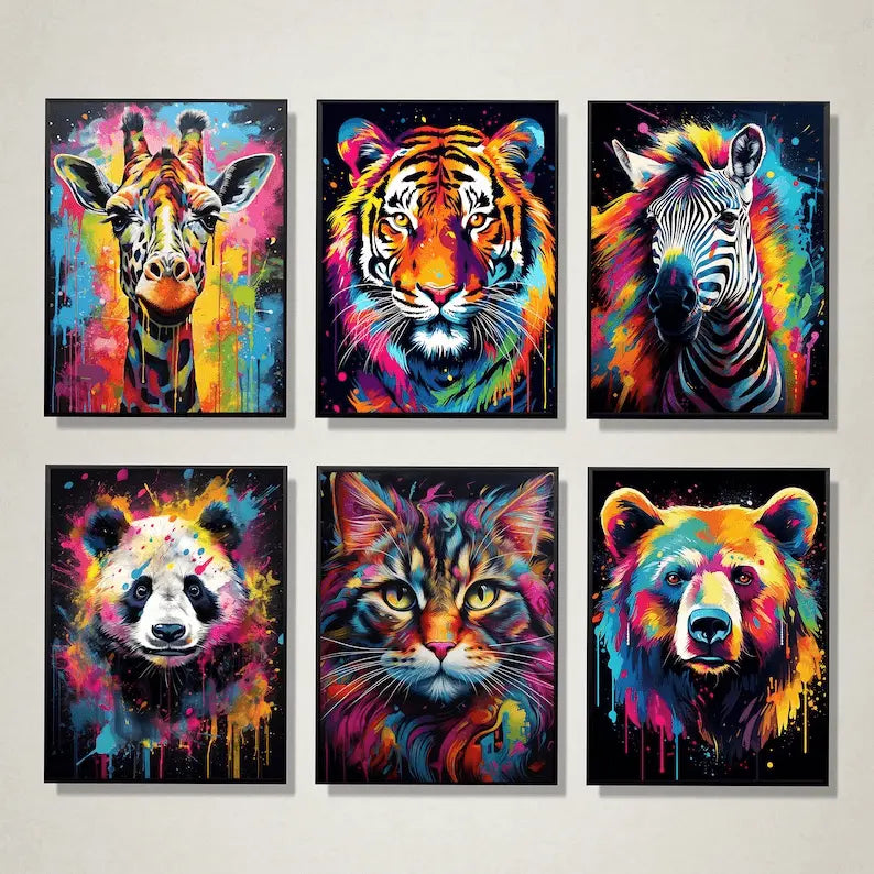 Abstract Safari Animals  (6Panel) Wall Art