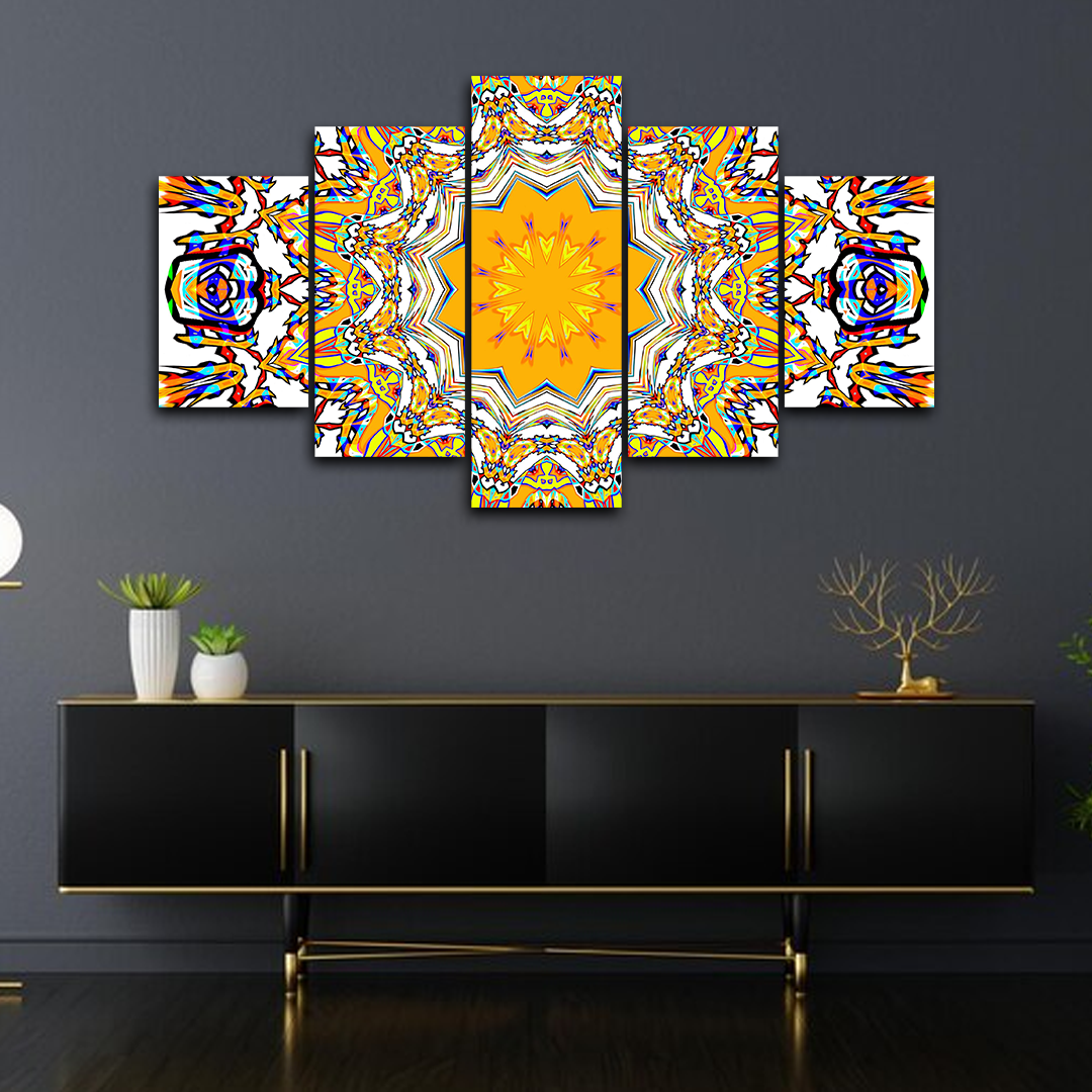 Yellow Blue White Fractal Shapes Canvas frames