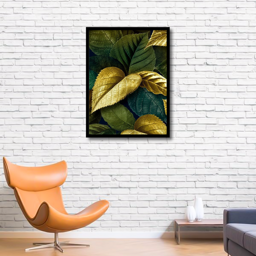 Metallic gold and green leaves  Canvas Frames