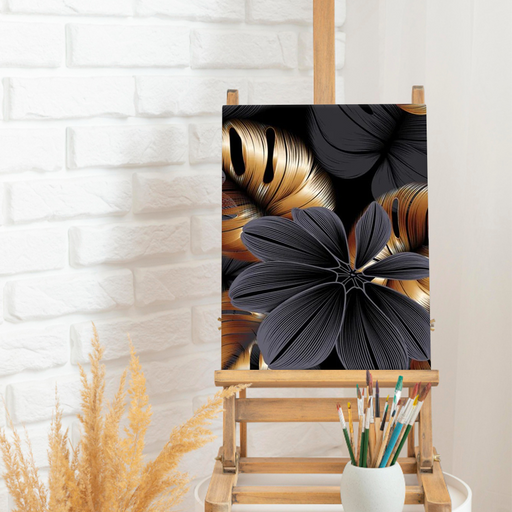 Abstract Black Copper Leaf Flower | Handmade Painting