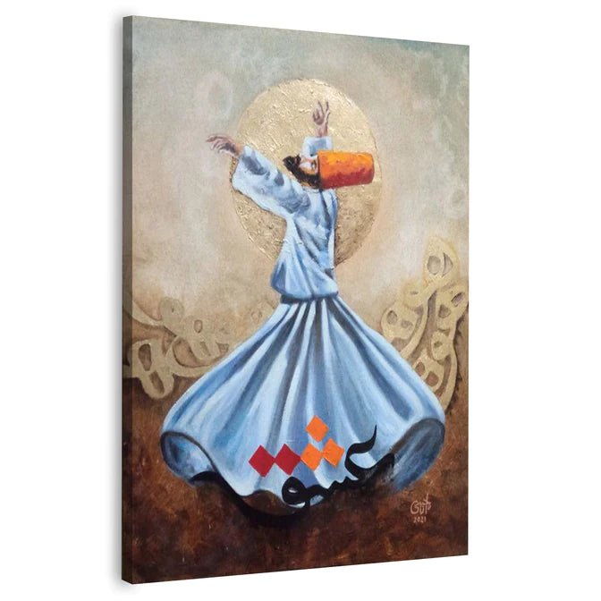 Serenity of Sufi Whirling Dervish Rumi | Handmade Painting | Wall Art