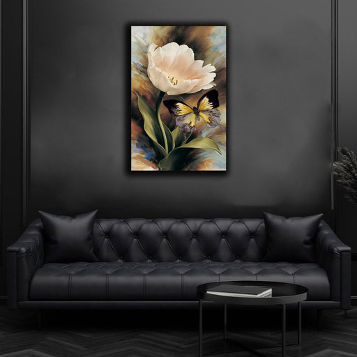 Beautiful Abstract Lily Flower Butterfly Canvas Art