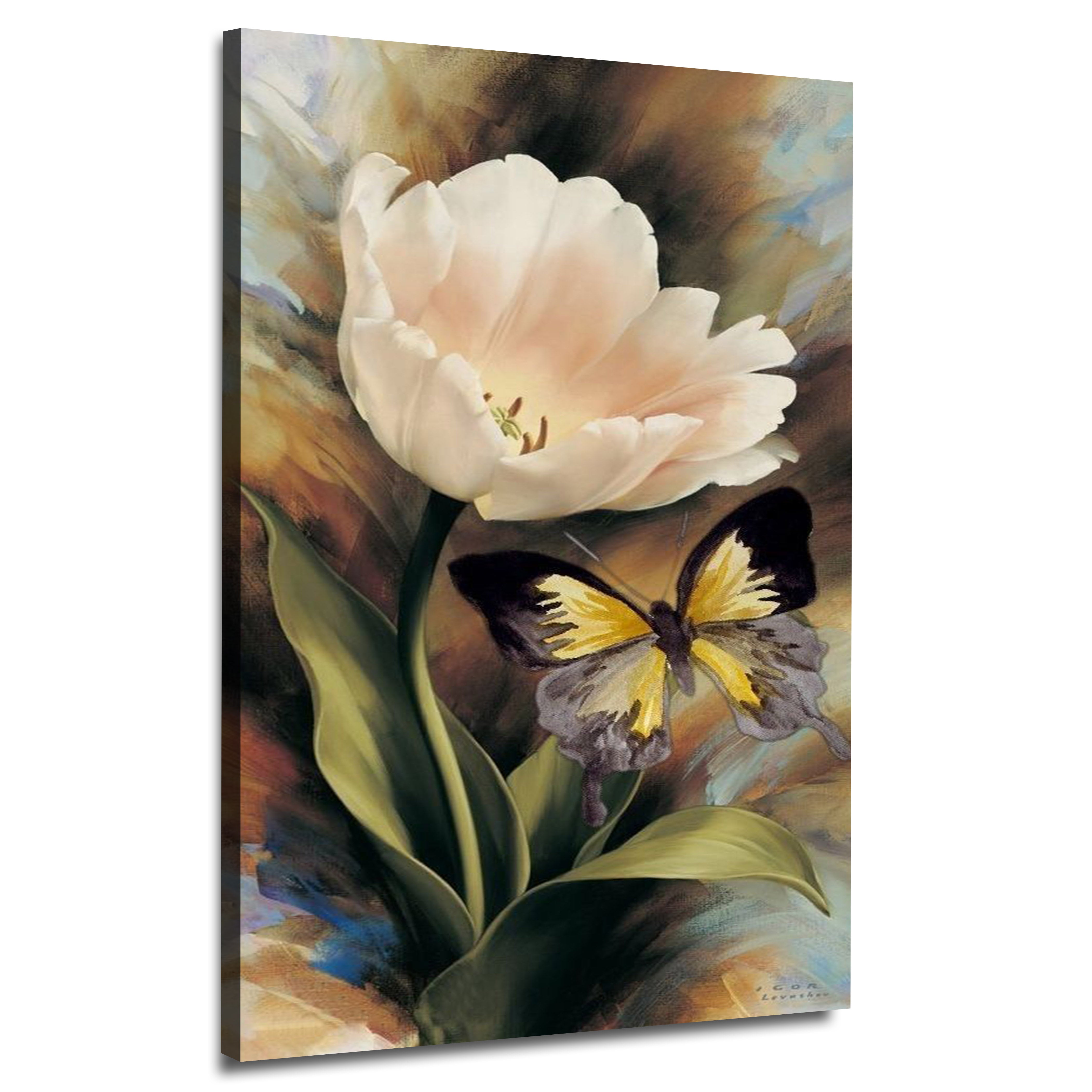 Beautiful Abstract Lily Flower Butterfly Wall Art