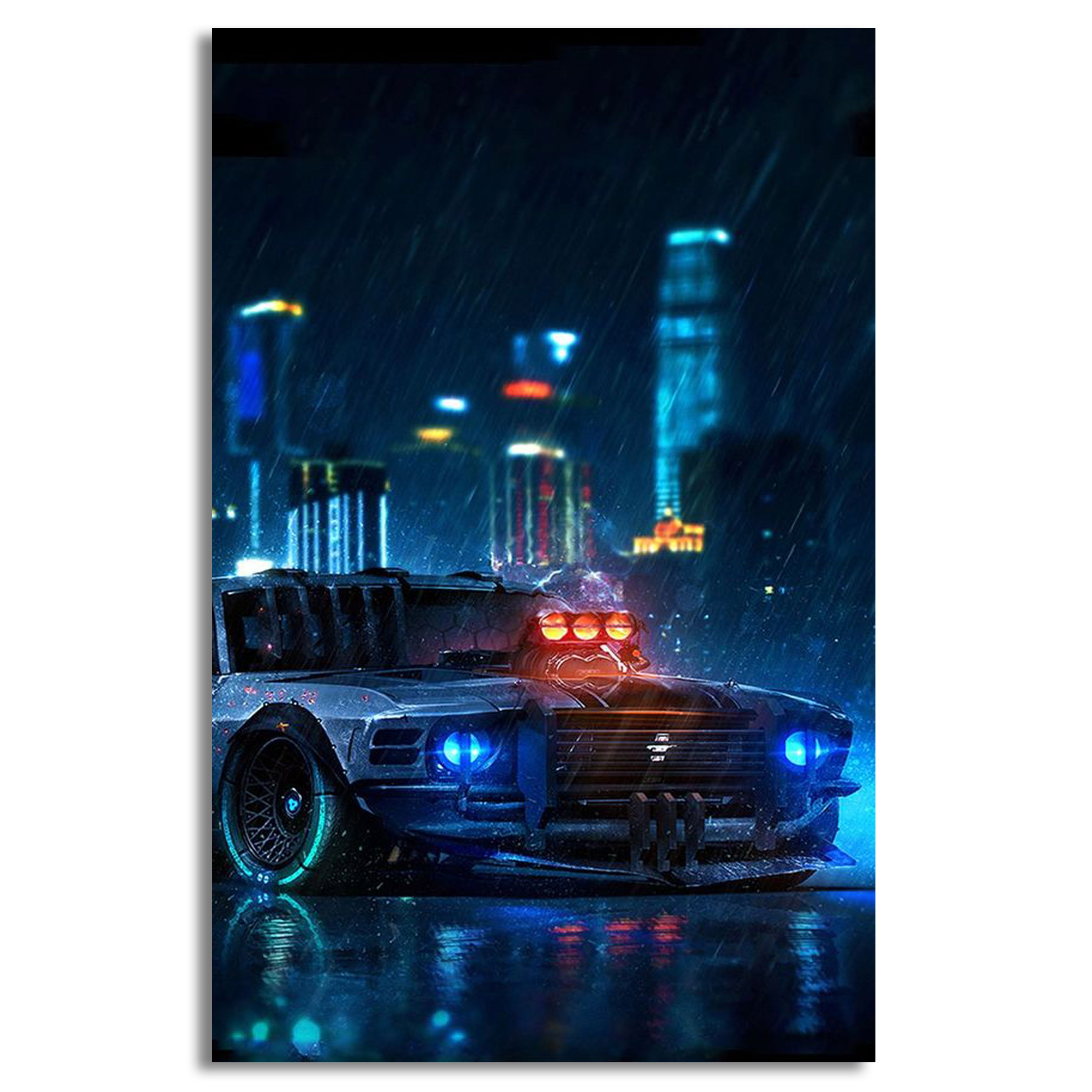 Neon Retrowave street racing car | Wall Art