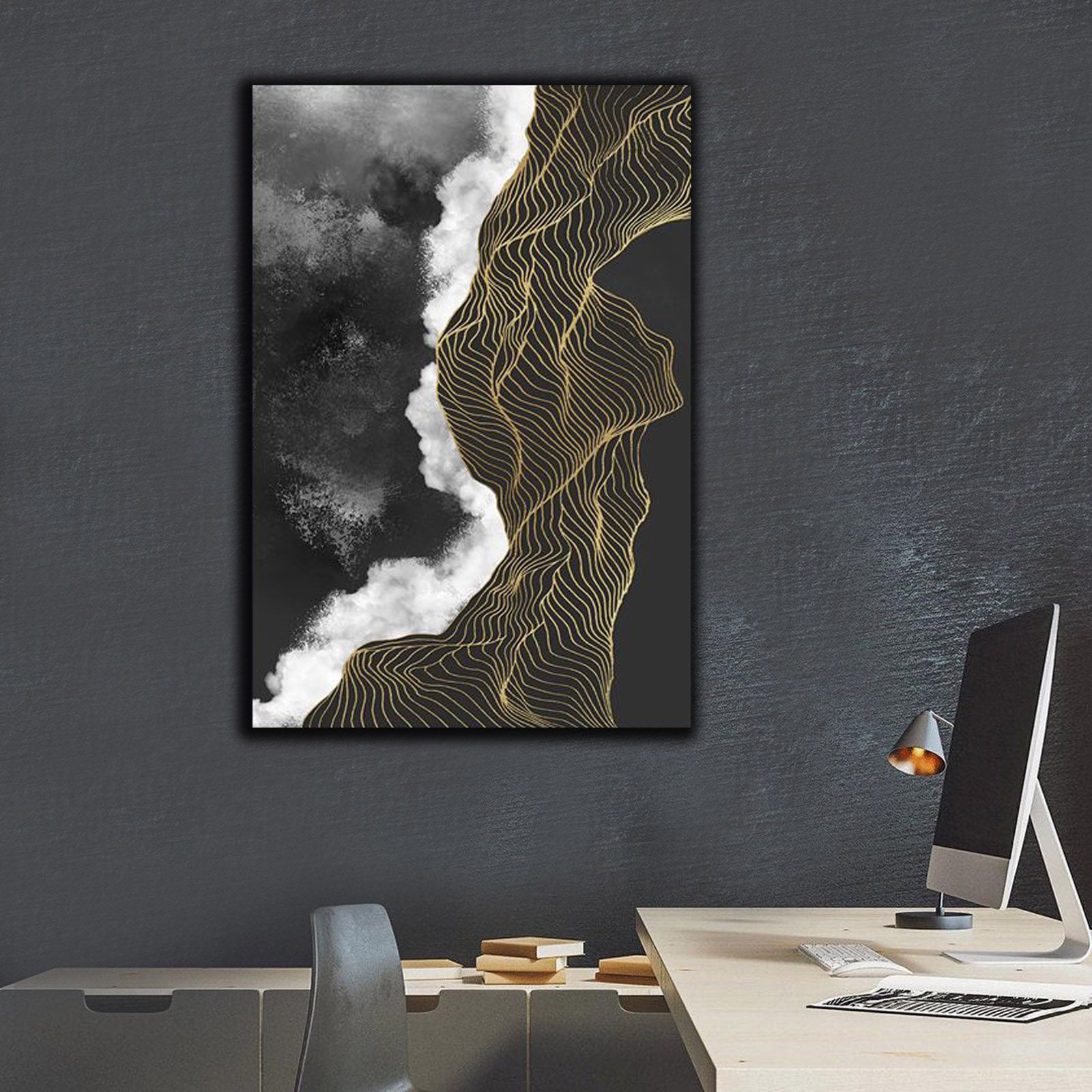 Modern Abstract Gold Geometric Line | Wall Art  