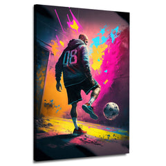 Colorful Abstract illustration of a man playing soccer | Wall Art