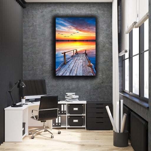 Dock with Seagulls at Sunset Canvas