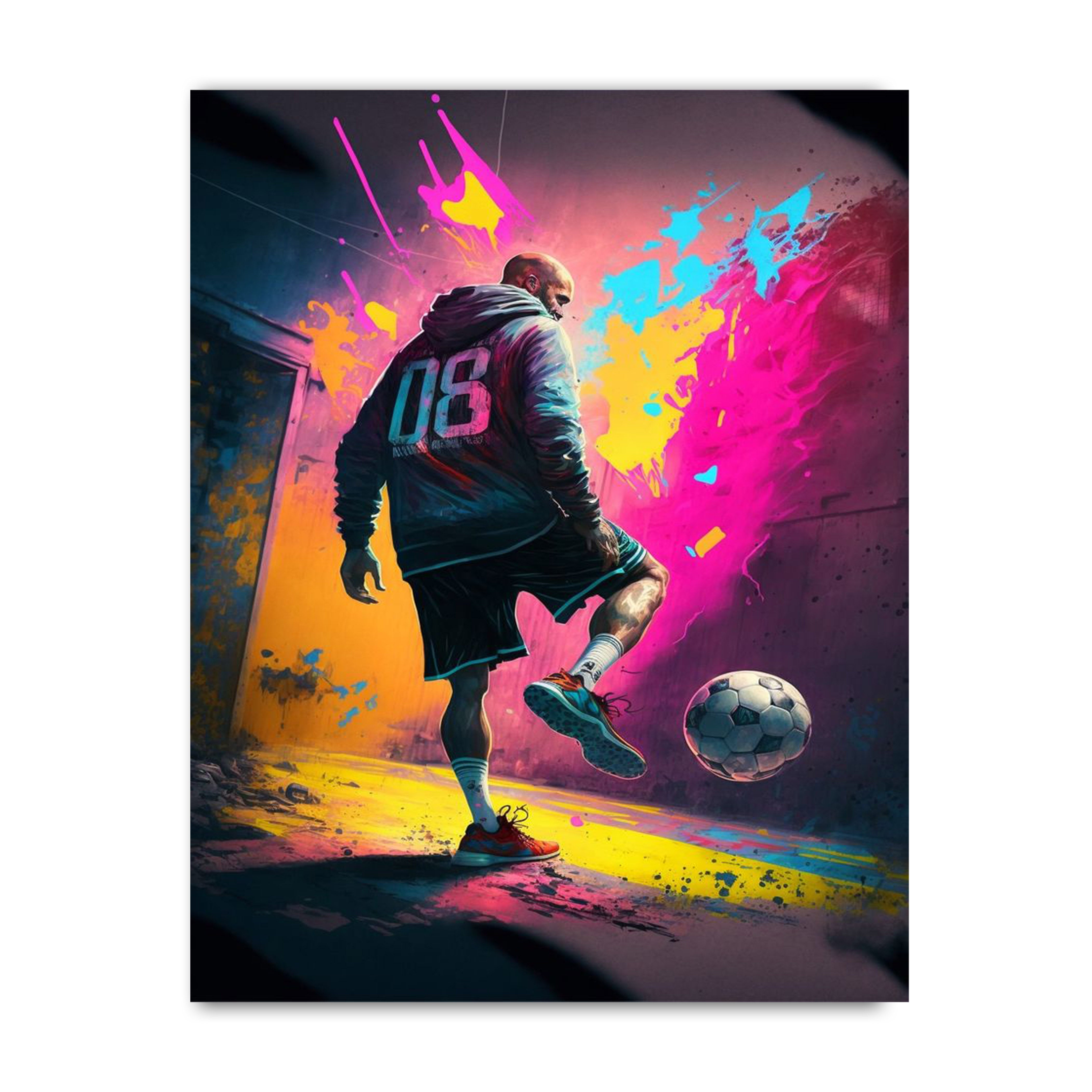 Colorful Abstract illustration of a man playing soccer | Wall Art