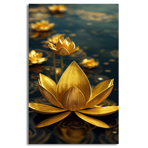 CanvasGolden Lotus Rose Blooms Wall Art