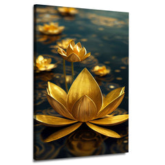 CanvasGolden Lotus Rose Blooms Wall Art