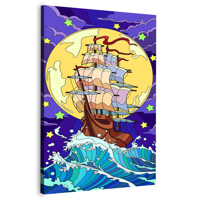 Premium Canvas | Ship with sails on Blue Wave
