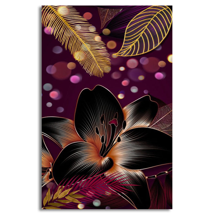 Golden & Black Flowers With Purple Background | Wall Art