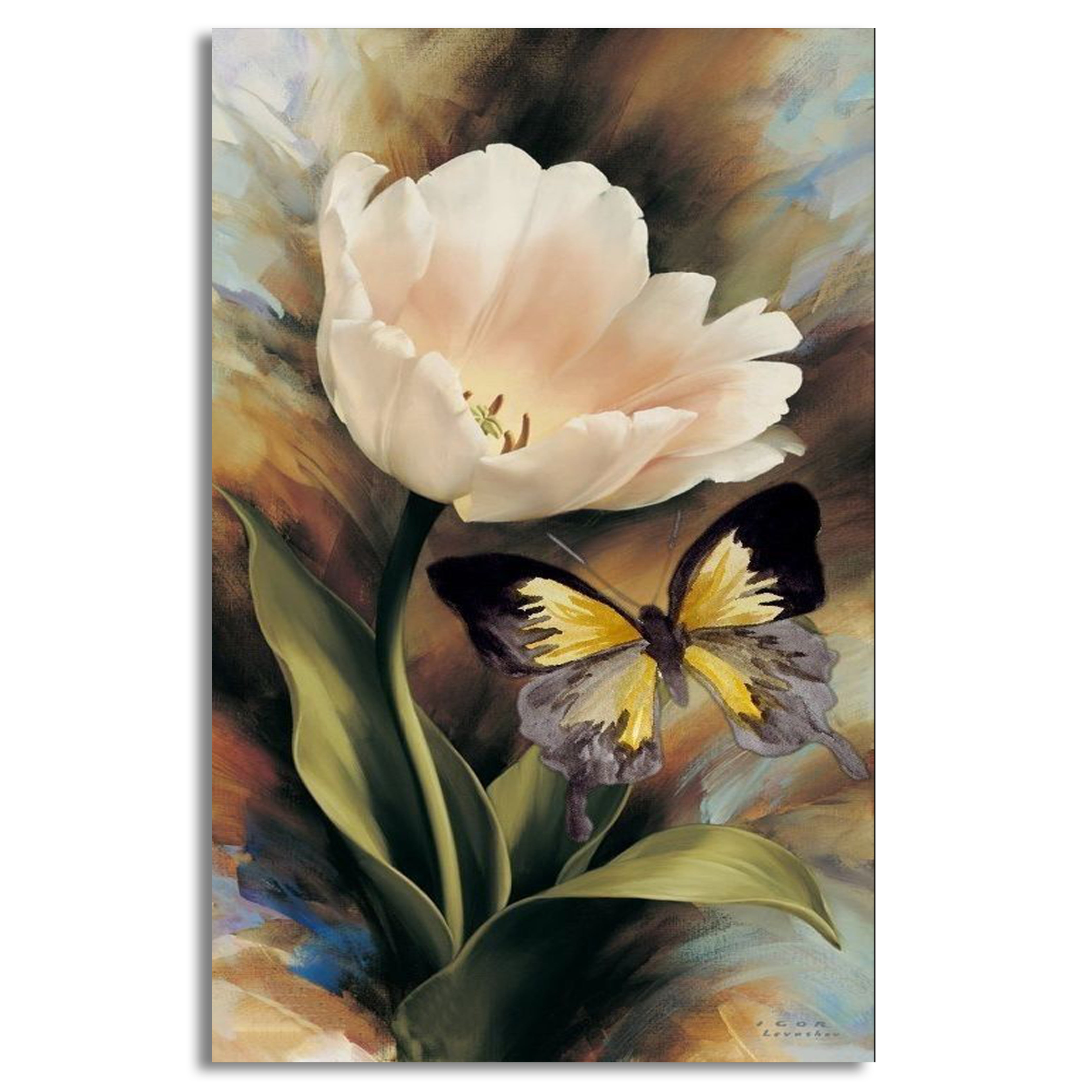 Beautiful Abstract Lily Flower Butterfly Wall Art