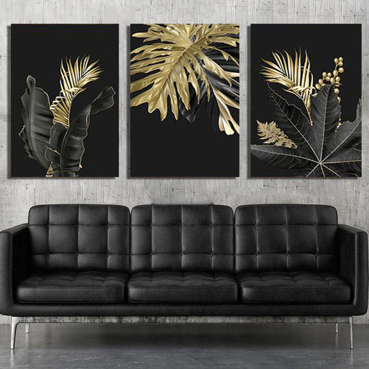 Golden Tropical Botany Luxury Nordic Bundle (3panel) | Wall Art