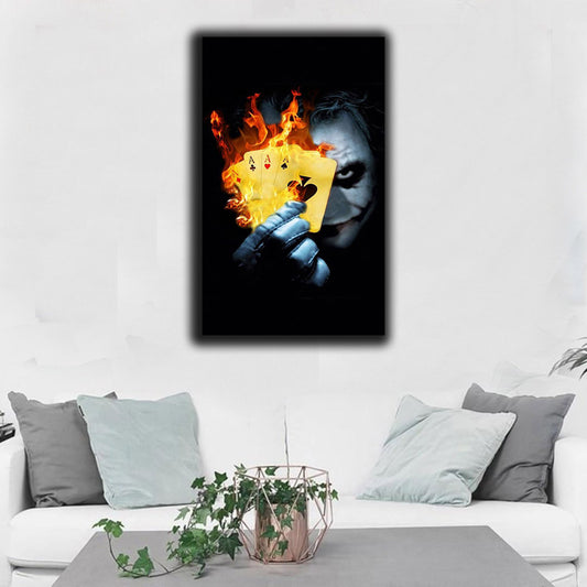 Joker hand burning cards  Wall Art